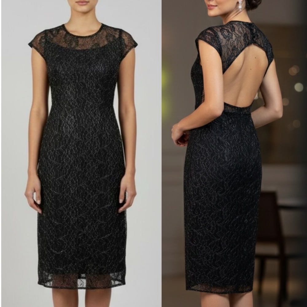 Yumi Kim NWOT Black + Metallic Gold Open Back Lace Dress Size Small